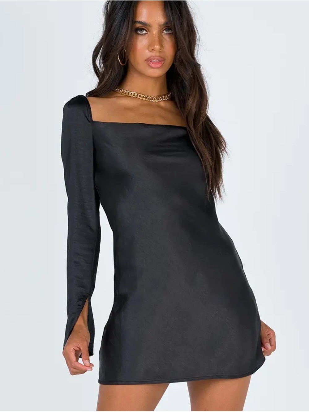 Princess Polly Black Satin Square-Neck Mini Dress